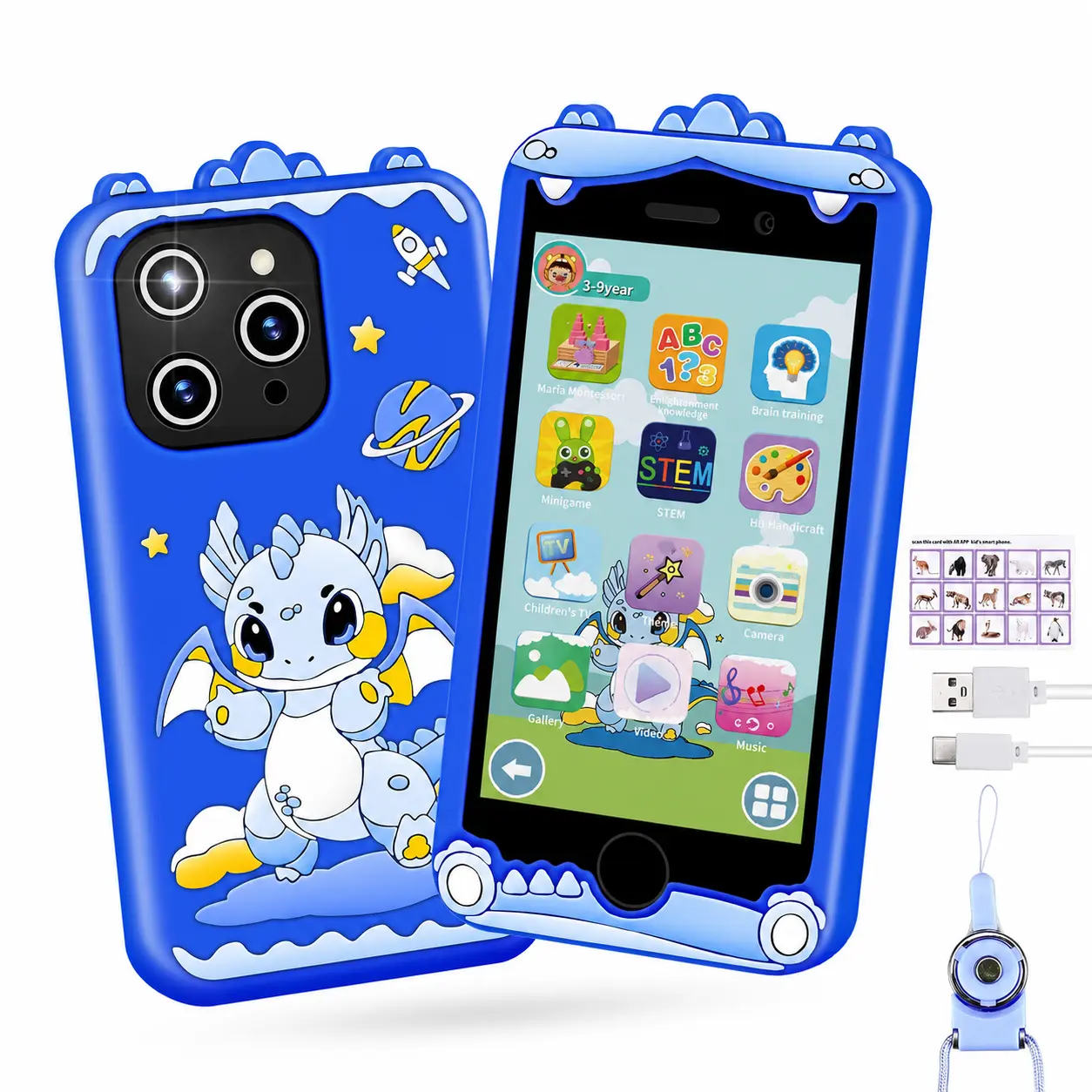 Educational Kids' Learning Entertainment Tablet, 4in Screen Smart Toy Device for Ages 3-9, Built-in Learning Games, Voice Interaction for Intelligence Boost, Fun Dragon Design Toddler Tablet Learning Tool