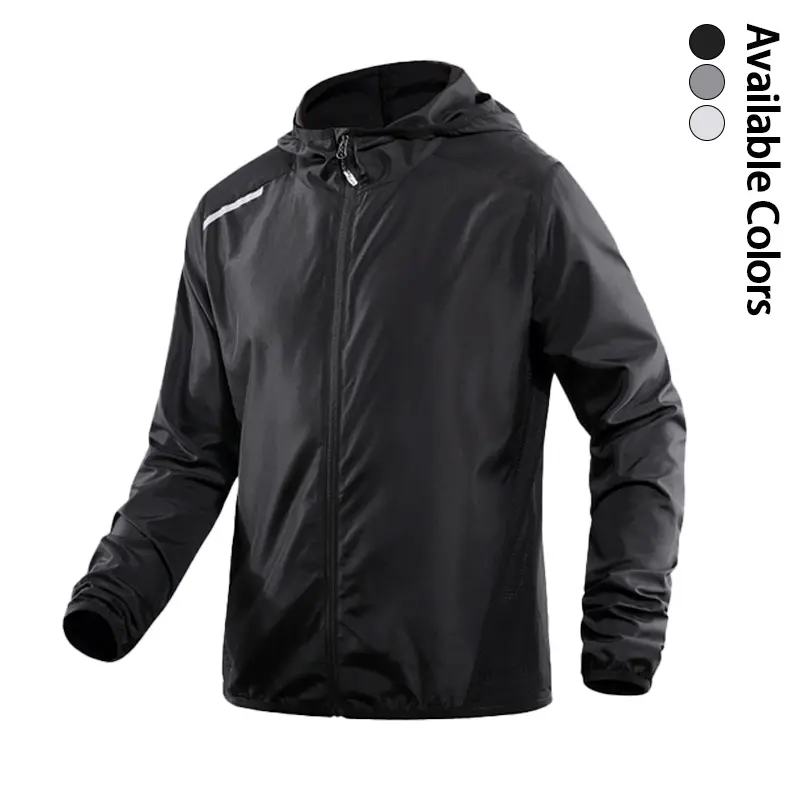 Men’s summer sun protection apparel, lightweight reflective striped hooded outdoor windproof jacket, suitable for casual wear on sunny days