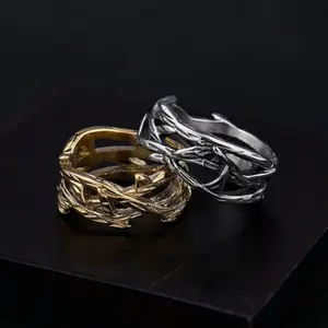 Waterproof Stainless Steel Hollow Thorn Crown Gold Plated Silver Mens Ring