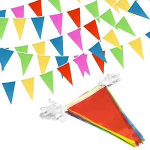 100 Feet Pennant Banner - 75 Multicolor Bunting Flags (7x11 Inches) - Birthday Party Grand Opening Christmas Decorations