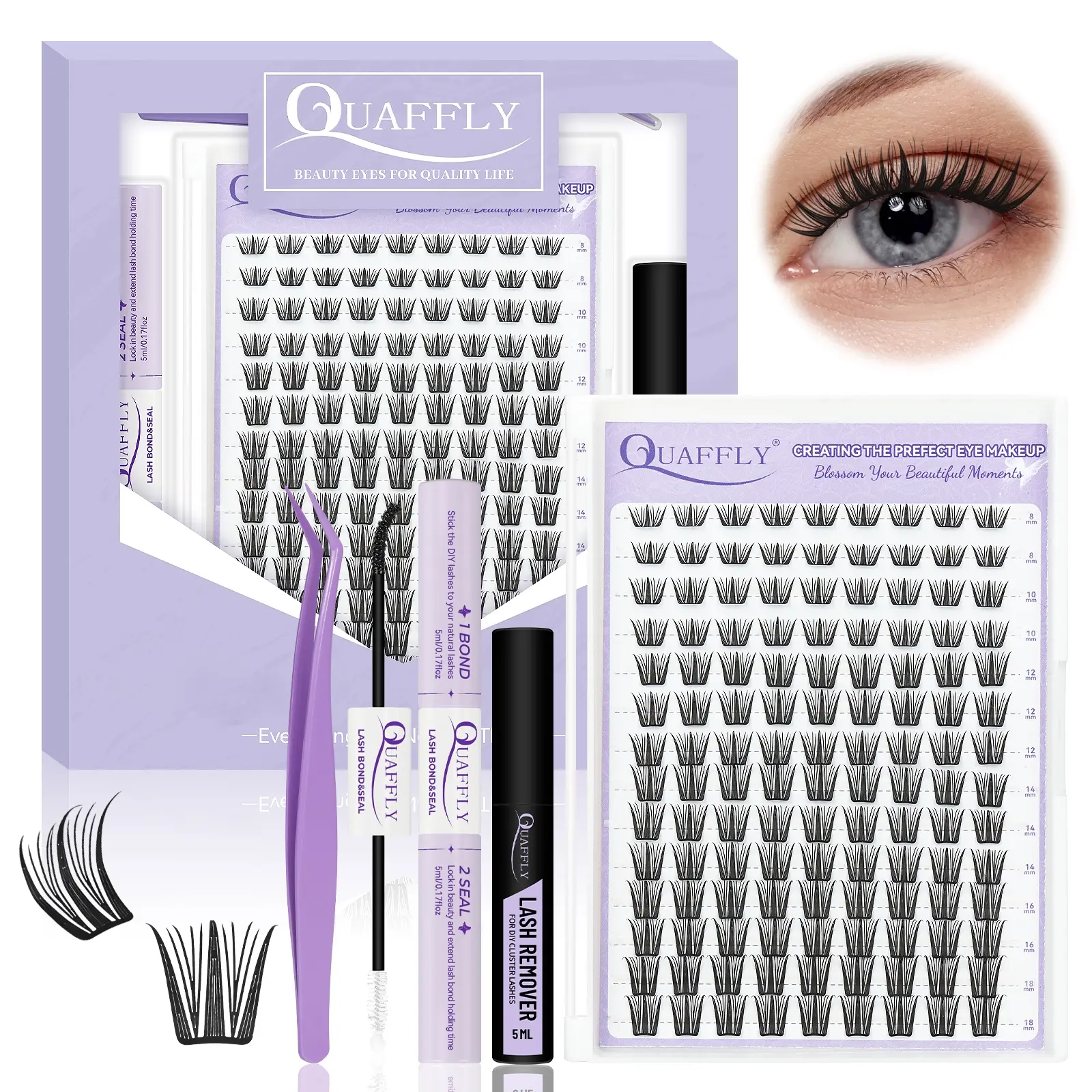 Lash Cluster Kit 8-18mm Wispy Lash Clusters 126Pcs Eyelash Clusters, False Eyelashes Extensions, DIY Lash Extension Kit with Lash Bond & Seal, Lash Glue Remover, Lash Tweezers, Makeup Tools Set Includes Lash Tools, Diy Makeup Cosmetic(WM-16 Lash Kit)