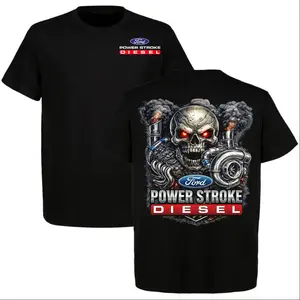 180g[100%cotton]Ford Power Stroke Diesel Skull T-Shirt, Graphic Tee for Truck Lovers, Turbo Engine Design, Mechanic Style Shirt, Gift for Diesel Fans USA