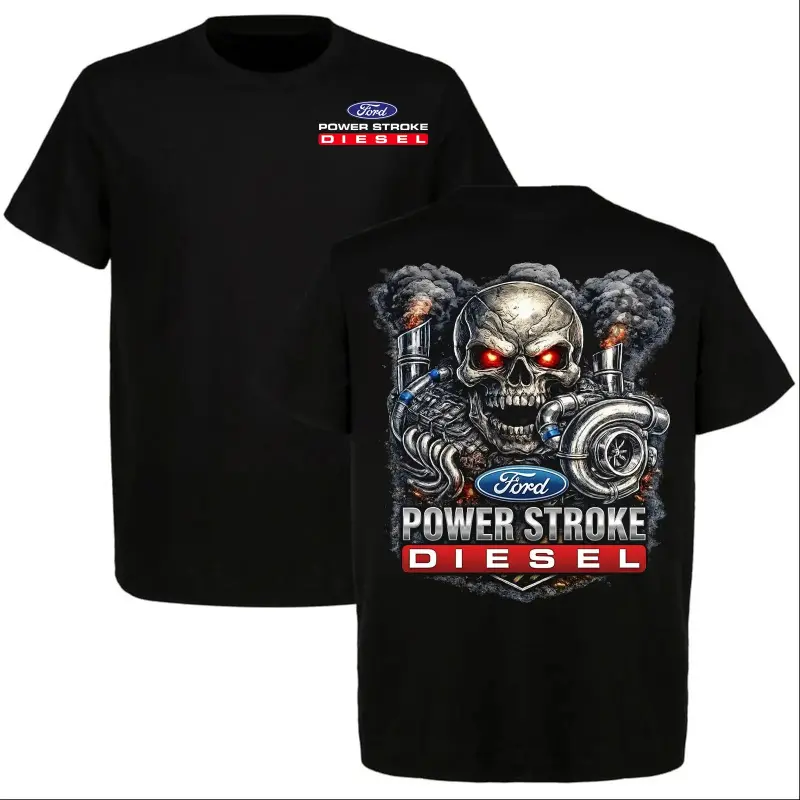 180g[100%cotton]Ford Power Stroke Diesel Skull T-Shirt, Graphic Tee for Truck Lovers, Turbo Engine Design, Mechanic Style Shirt, Gift for Diesel Fans USA