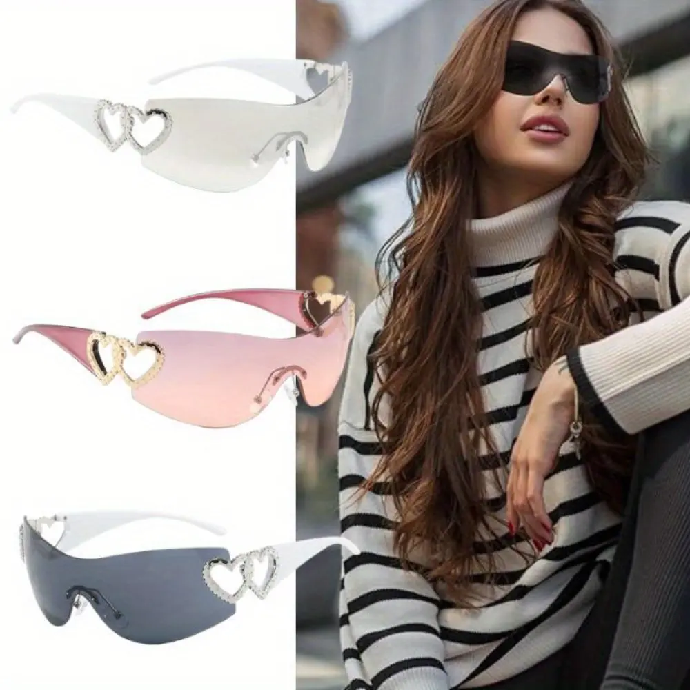 3Pcs Y2K Rimless Sunglasses Women Men, Y2k Glasses Trendy Shield Wrap Around Sunglasses Oversized Fashion Frameless Sun Glasses UV400