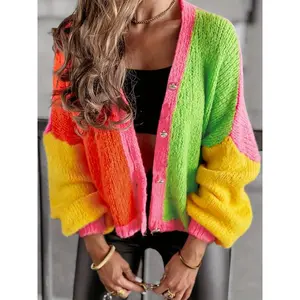 Women’s Vintage Candy-Color Knit Cardigan Sweater, Casual Loose-Fit Open-Front Pullover, Autumn & Winter Fashion