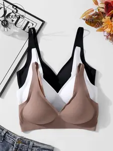 3 Pack / 4 colors, Casual, Seamless jelly bra and bralette, 2 rows with 4 buttons, Adjustable for upper support and movement, Suitable for daily wear, parties, yoga, Comfortable, breathable, figure-hugging, Women's non-rubberized underwear bralette