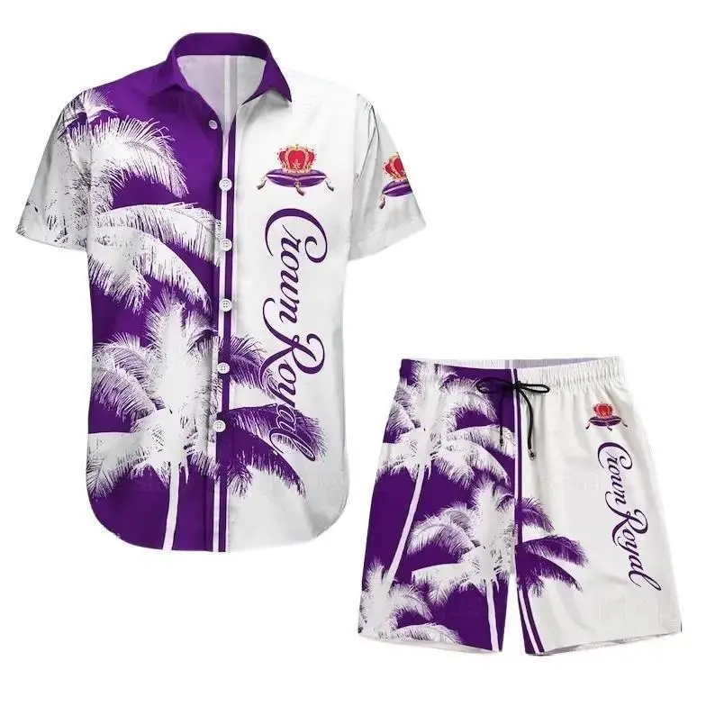 Vintage Tropical Fern Men's Hawaiian Shirt/Short Light Beer Lovers Swim Trunks, Father's Day Aloha Gift for Him, Trendy Casual Breathable Surfing Beach Shorts Swimwear Menswear