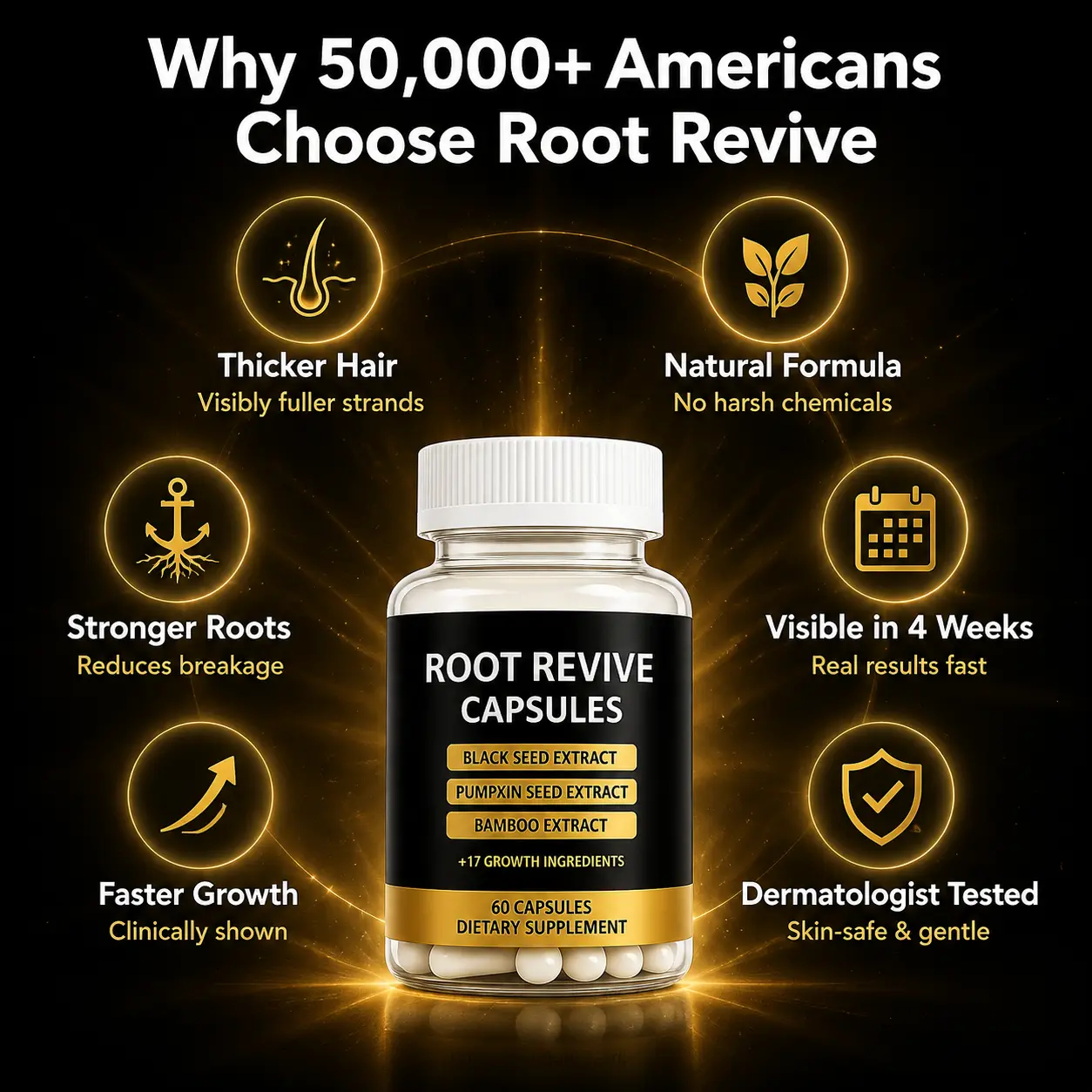 Root Revive Hair Support Capsules with Black Seed, Pumpkin Seed & Bamboo Extract, 60 Count Dietary Supplement