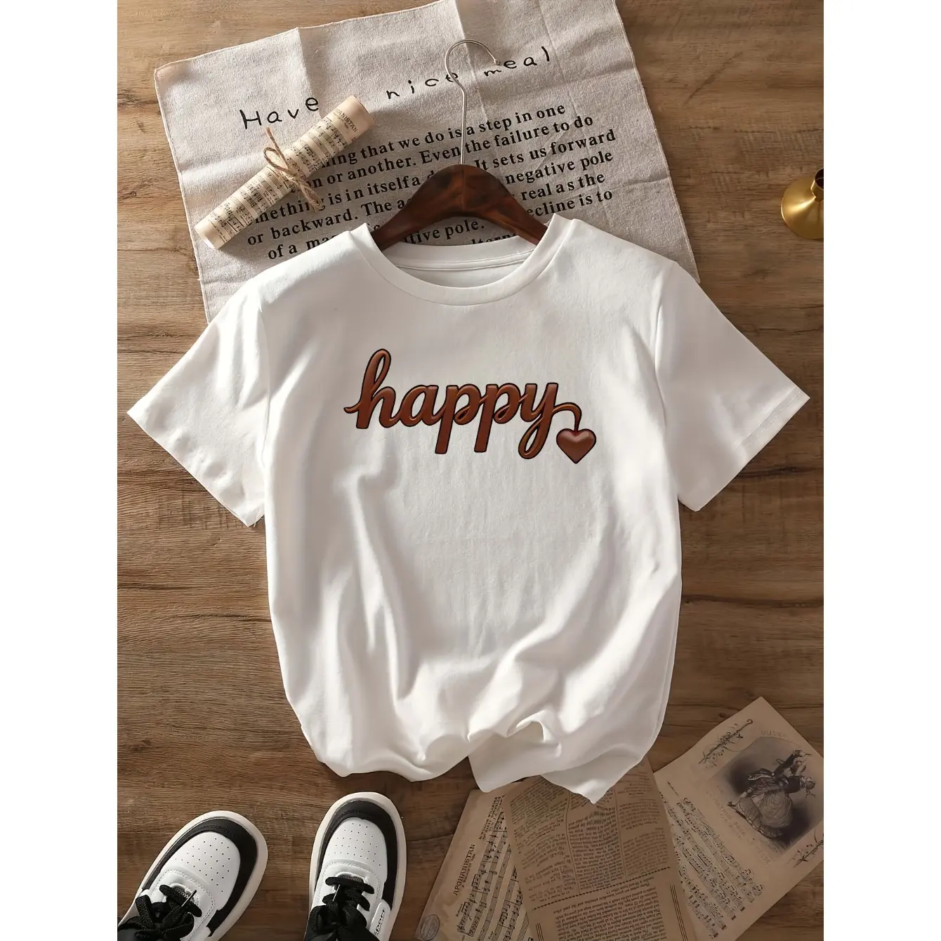 Women's Graphic T-Shirt with Love Heart Print, Casual Short Sleeve Round Neck Top in a Soft, Breathable Unisex Fit, Tops, Garment, Customized, Fitted, Women's Clothes, Heart Motif, Shortsleeve, Tshirt, Casual Wear, Soft Touch
