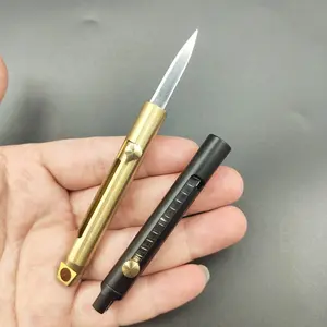 Mini Brass Push-Pull Knife Keychain, Sharp Camping Hiking Outdoor Fishing Tool, Daily Carry Pocket Knife, Durable & Portable Design, Outdoor Camping Knives