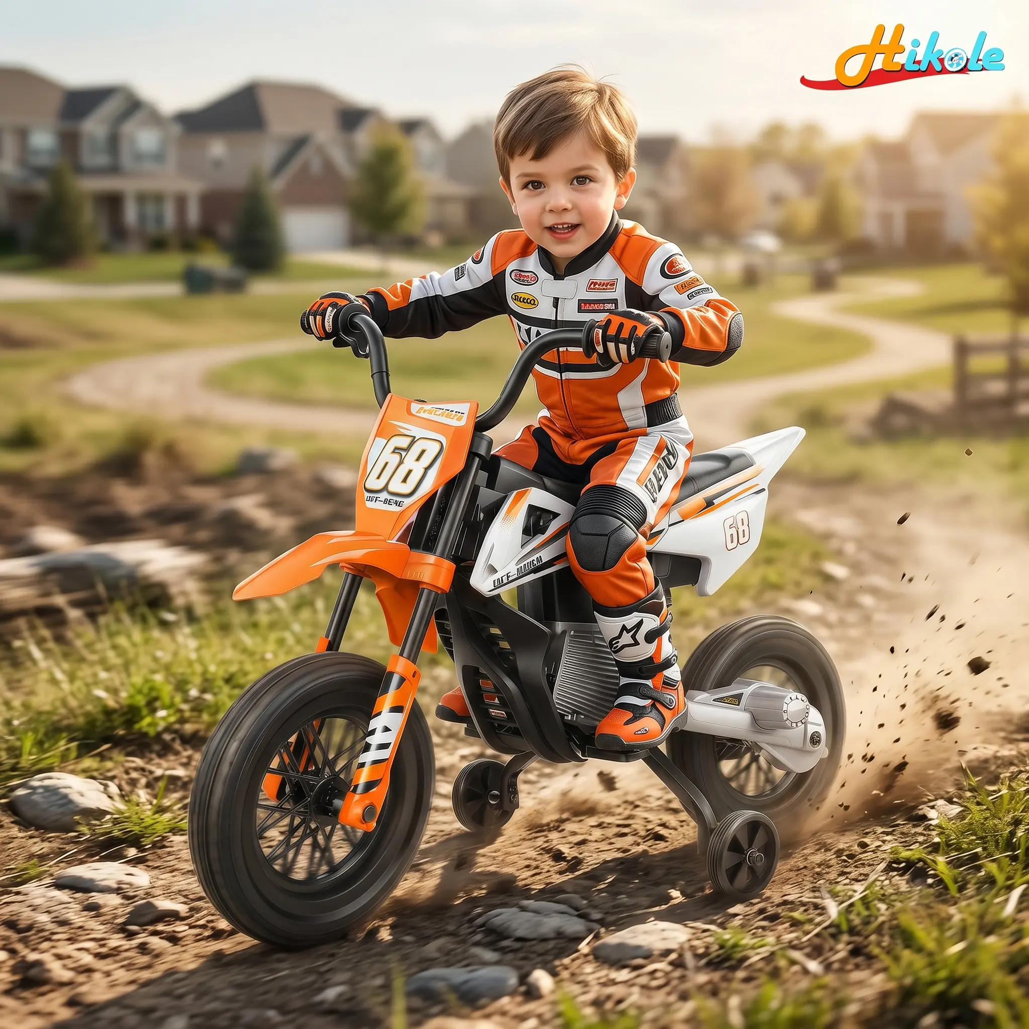 Hikole Unisex 12V Electric Dirt Bike ATV Ride-On Toy for 3+ Years Toddlers, Rechargeable Polypropylene Motorcycle, Twist Grip Throttle, Training Wheels, Rear Suspension, Built-In Audio, Dual Motors (Easy Assembly) - Motorcycle Fun, Toddler Toys