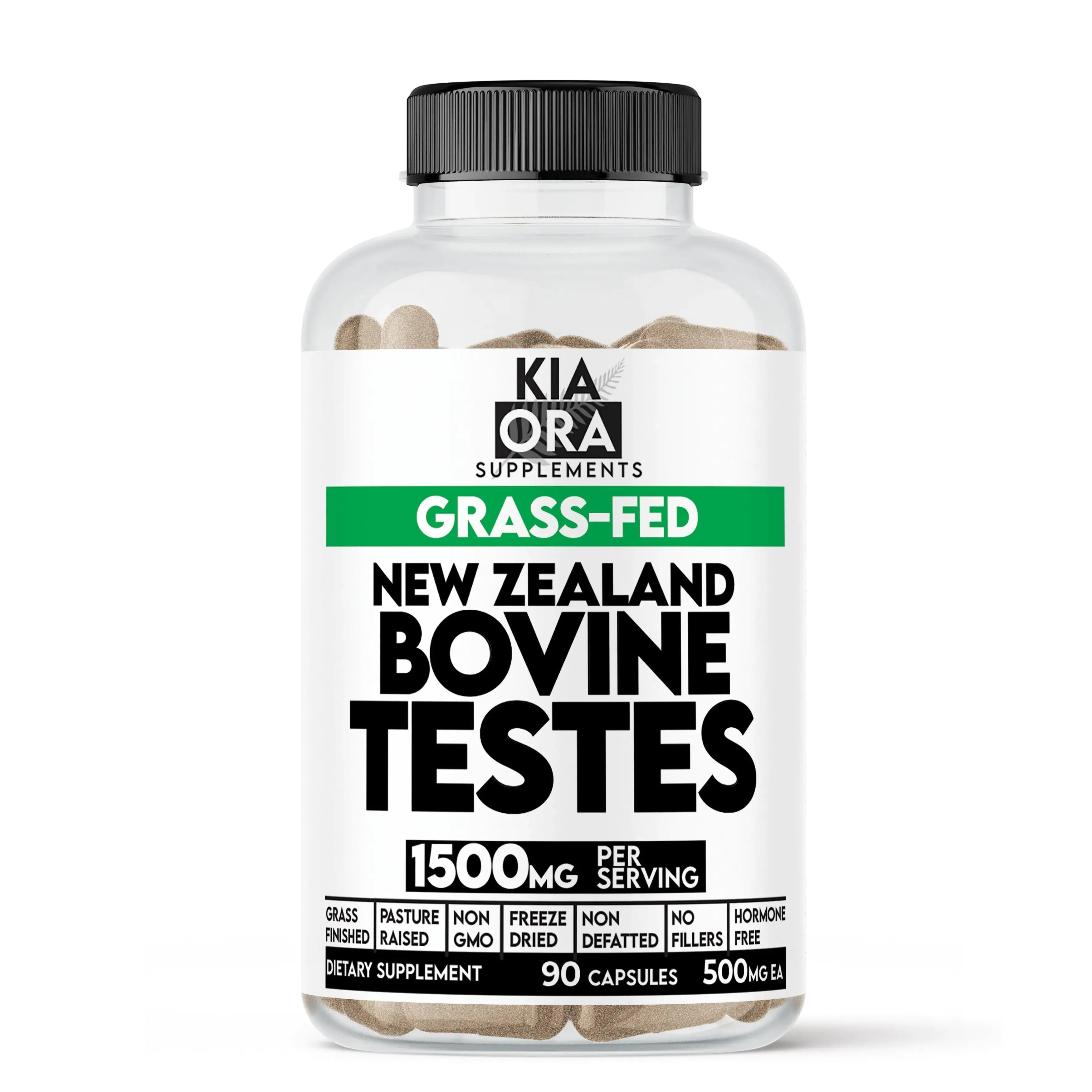 New Zealand Grass-Fed Bovine Testes Capsules | Single Ingredient Orchic Glandular | 90 Count