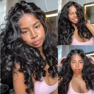 Sunber 13x4 HD transparent Lace Front wigs Human Hair Pre Bleached Tiny Knots Glueless Ready To Wear Body Wave With Drawstring Natural Black Lace Closure Wigs Frontal Wig