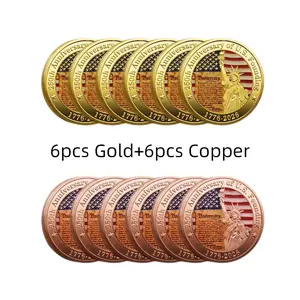 2026 United States of America 250th Anniversary Commemorative Medal 12pcs Set, 1776-2026 Remastered Edition Coin, with Plastic Box and Eagle Challenge Coin Badge, Golden Iron Coin