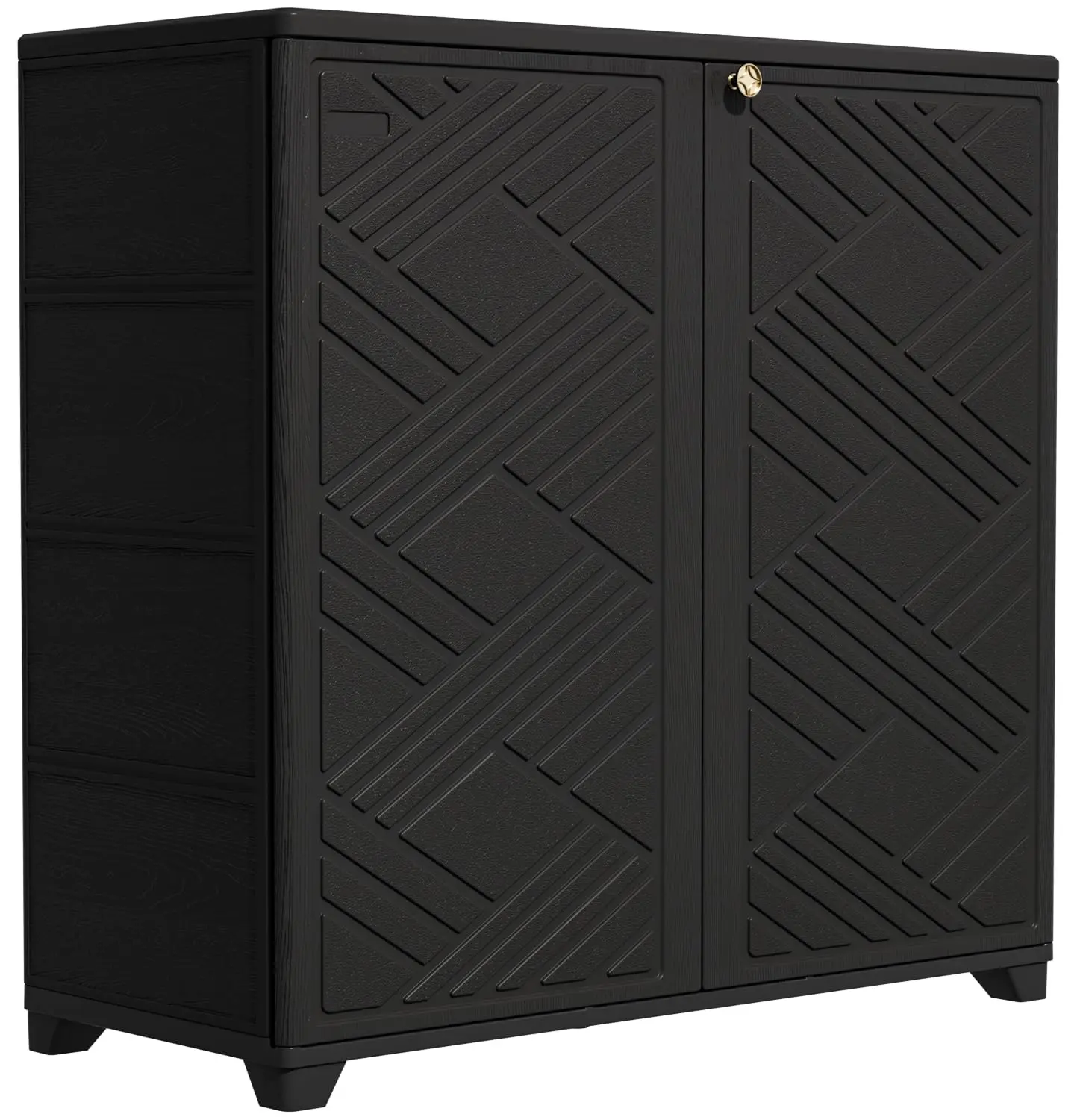 KINYING Waterproof Resin Outdoor Storage Cabinet - 60 Gal, 1 Black Shelving Unit, for Patio/Garden Storage of Cushions, Garden Tools, Pool Supplies