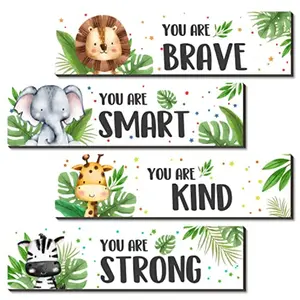 4 Pieces Jungle Animals Wall Art Decors Motivational Wall Art Jungle Animals Wooden Hanging Wall Prints Plaques Nursery and playroom Decor
