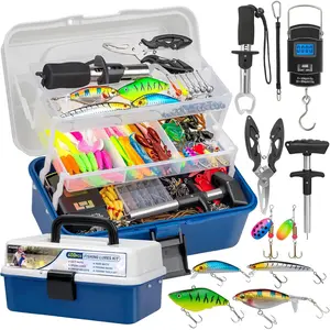 400 count Fishing Lures Accessories Kit with Large 3-Layer Tackle Box Complete Freshwater Bass Fishing Gear Tools Set with Pliers, Fish Scale, Crankbait, Hooks, Weights Sinkers,  for Men