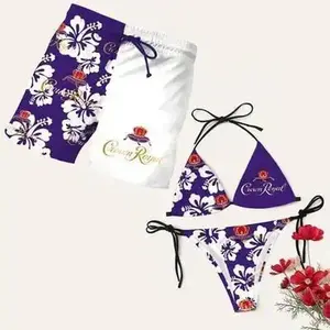 Dr Pepper Red Floral Bikini Set & Matching Swim Trunks, Couples Swimwear, Tropical Hibiscus Bathing Suit, Summer Vacation Gift for Her Him
