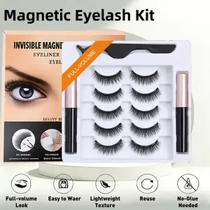 Magnetic Eyelash Kit No Glue Full Volume Dramatic Magnetic Lashes C Curl Reusable False Eyelashes with Magnetic Eyeliner Easy Apply Beginner Friendly Lightweight Comfortable Lash Set for Party Glam Makeup Long Lasting Waterproof