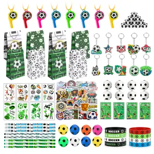 134 Pcs/ 111Pcs Soccer Party Favors Drawstring Bags Soccer Goodie Bag with Mini Ball, Wristband, Slap bracelets, Keychains, Stickers for Soccer Party Supplies #SummerVibes