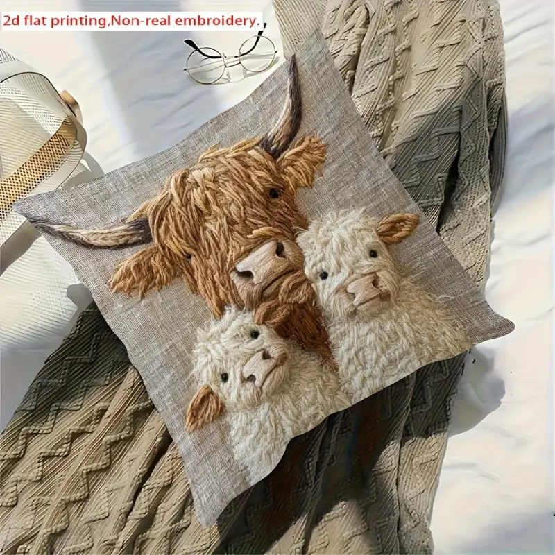 2pcs/4pcs Highland Cow Home Design Decorative Pillowcase - Soft Polyester Material, Zipper Closure, Machine Washable - Rustic Farmhouse Style (Pillow Core Not Included), Vintage Country Decor, Suitable for Living Room, Office Sofa, Bedroom, Cow Decoration