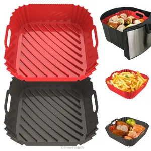 2 Pack Silicone Air Fryer Liners Square for 4-7,5-9QT, Heat Resistant Pot Oven Liners Reusable Baking Tray Mat Kitchen Accessories Home Cooking UtensilsCCFemmeFable30