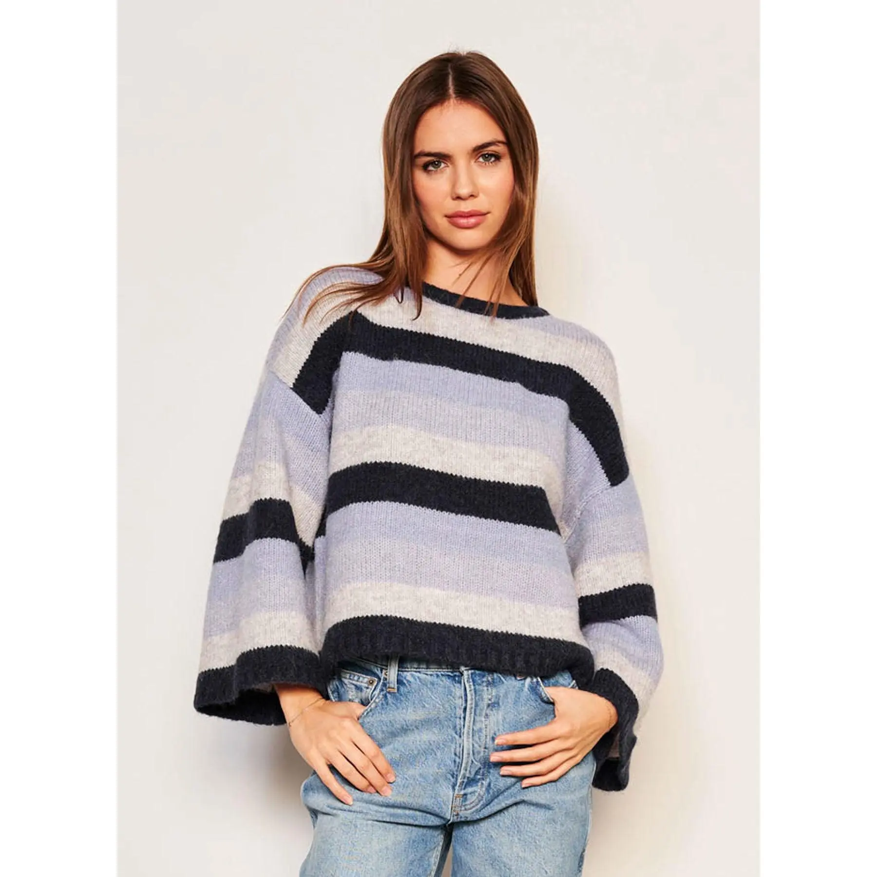 Cropped Stripe Sweater - Lilac Smoke