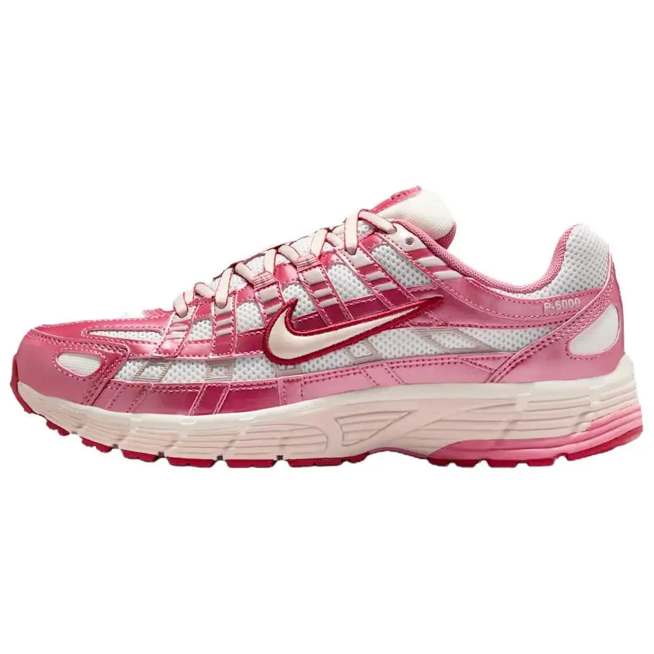 NIKE P-6000 Women's Lightweight Fitness Running Shoes in White Silt Red Peony, Breathable Mesh Upper for Daily Wear, Rubber Sole, True Size, Sock-Like Fit, Athletic, True-To-Size, Secure Midfoot Lockdown