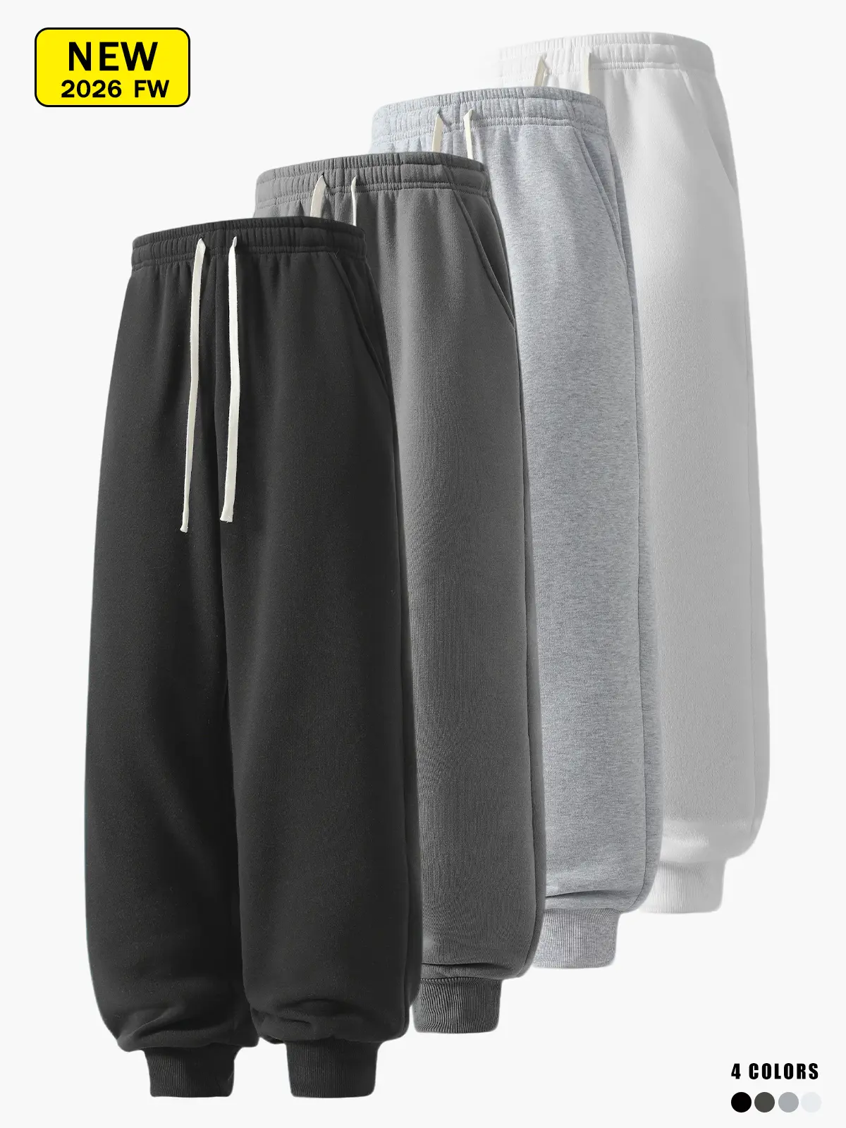 Relaxed Baggy Jogger Sweatpants, Unisex Elastic Drawstring Waist Cuffed Ankle Loose Fit Casual Streetwear Solid Color Sports Trousers