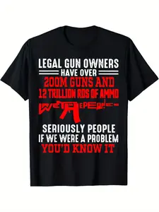 Unisex Graphic T-Shirt Featuring The American Flag And Gun Design, Made from 100% with a Weight of 180G. It Has a Crew Neck And Short Sleeves, Available in Sizes S-3XL. The Fabric Is Soft And Breathable