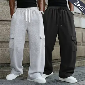 Clean Gent men's casual belt drawstring waist pants, sports multi-pocket design sweatpants, comfortable street pants, all-season sports running pants, loose-fitting casual pants