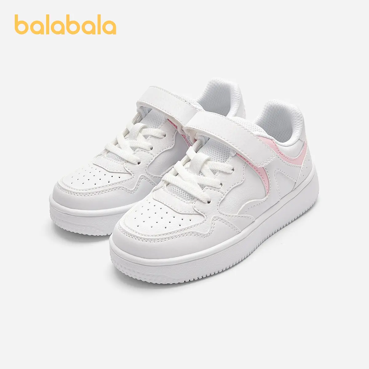 Balabala Kids' Classic White Round Toe Athletic Sneaker Footwear - 4-5 Years Synthetic Leather & Fabric, Breathable, Non-Slip, Comfortable, Durable Casual Trainers for Boys & Girls, Casual Athletic Footwear, Built For Kids, 3 - 4 Years