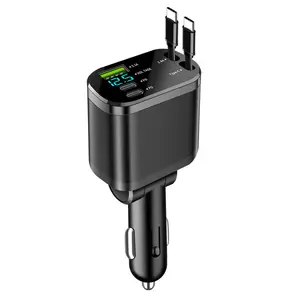 5 IN 1 Retractable Car  USB Type C PD Retractable Cable For iPhone Samsung Fast Charging Cord Cigarette Lighter Adapter Nano II GaN Wall traveling gadgets