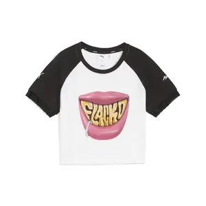 PUMA Womens X Flacko Smile Baby Graphic Crew Neck Short Sleeve Casual Tops Casual - White