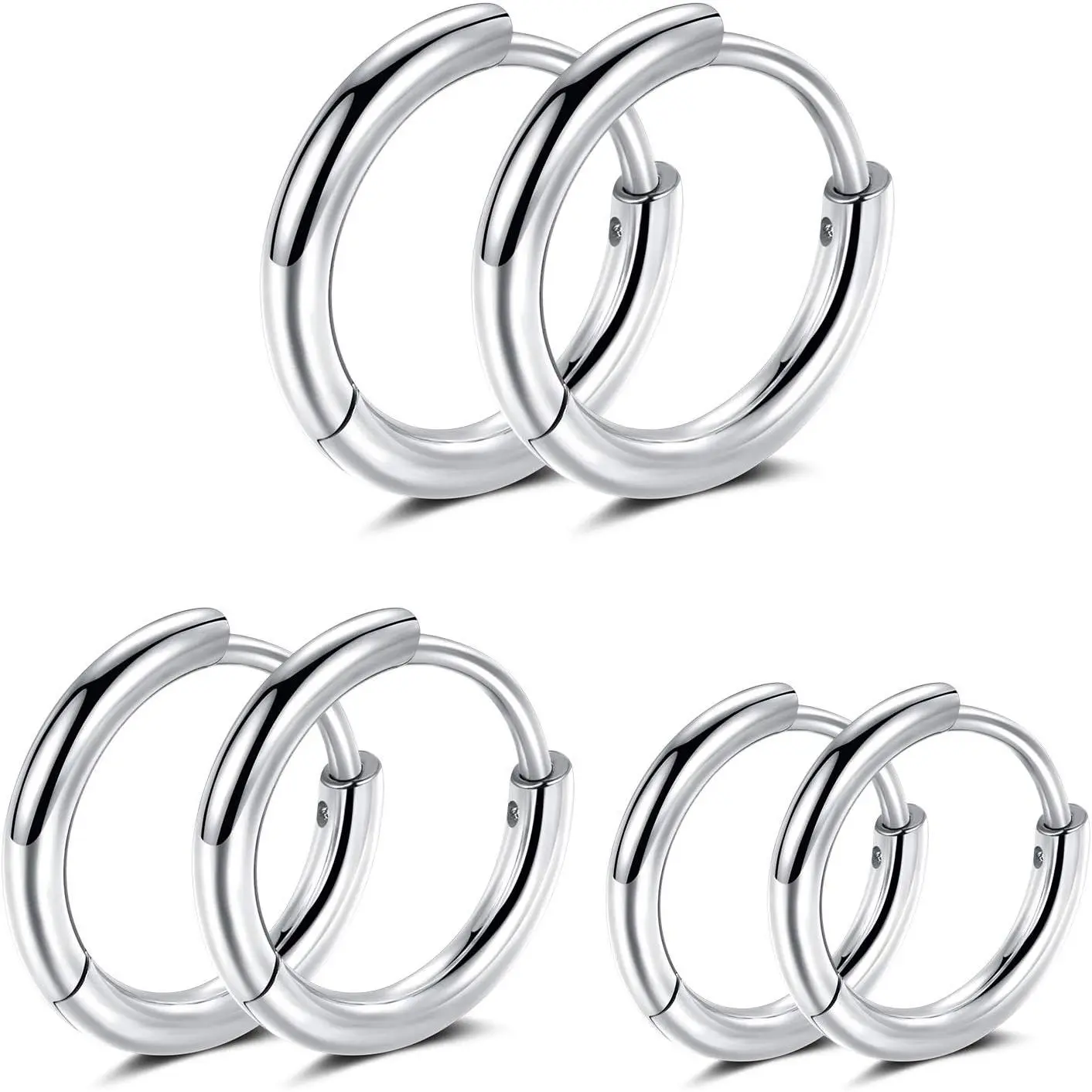 316L Surgical stainless steel hoop earrings 8mm/10mm/12mm  Huggie Earrings Small Hoop Sliver Black Sleeper Earrings For Women Men