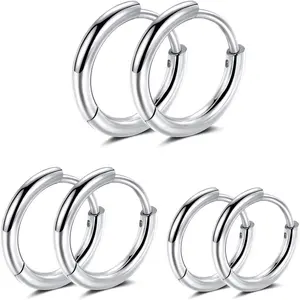 316L Surgical stainless steel hoop earrings 8mm/10mm/12mm  Huggie Earrings Small Hoop Sliver Black Sleeper Earrings For Women Men