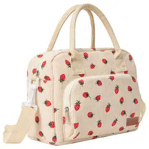 Insulated Lunch Bag for Women Men Large Corduroy Cute Portable Leakproof Reusable Cooler Tote Lunch Bags for Work Picnic Beach