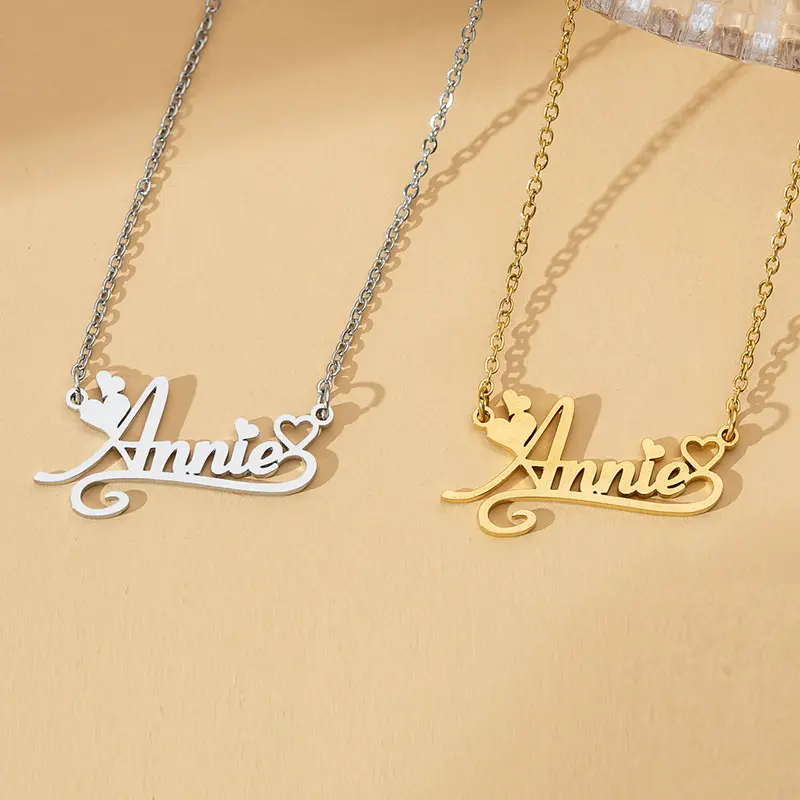 AS044 Stainless Steel DIY English Letter Necklace Personalized Love Name Cutting Pendant Fashion Holiday Gift
