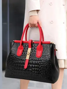 Women's Crocodile Embossed Handbag, Leather Satchel, Large Capacity Crossbody Shoulder Bag for Daily Use, Casual Trendy Daily Commuting Bag Designer Bags, Daily Commuter Purse