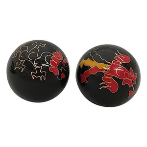 Baoding Black Dragon & Phoenix #3 Baoding Balls, Body Care Manual Massage Tools with Cloisonne Paint, Chiming Tone for Stress Relief & Hand Exercise