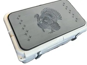 YETI Cooler Pad with Strutting Gobbler and Turkey Tracks Logo - Top fits YETI Tundra Cooler Lid - Dark Grey/Black Mat - Easy Peel and Stick Application - 3M Adhesive - Ice Box Camping Supplies