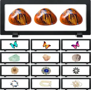 12PCS 3D Floating Display Case Floating Display Stand Transparent PE Jewelry Storage Box Suspension Frame