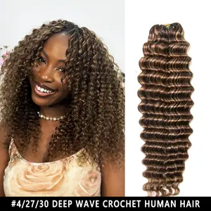 YWIGS Color Crochet Human Hair for Mircale Knots Boho Braids 4/27/30, 27/30/613 Blend Color Crochet Hair Pre-Separated Deep Wave Crochet Hair
