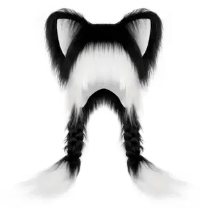Plush Furry Animal Ear Hat with Braids – Cute Cosplay Winter Hat for Christmas Gifts, Holiday Parties and Festivals Props