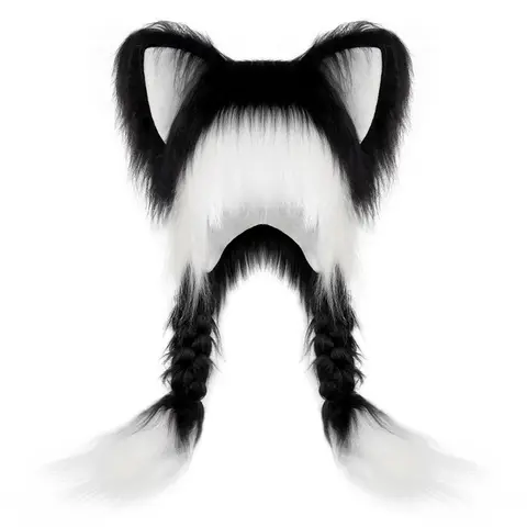 Plush Furry Animal Ear Hat with Braids – Cute Cosplay Winter Hat for Christmas Gifts, Holiday Parties and Festivals Props