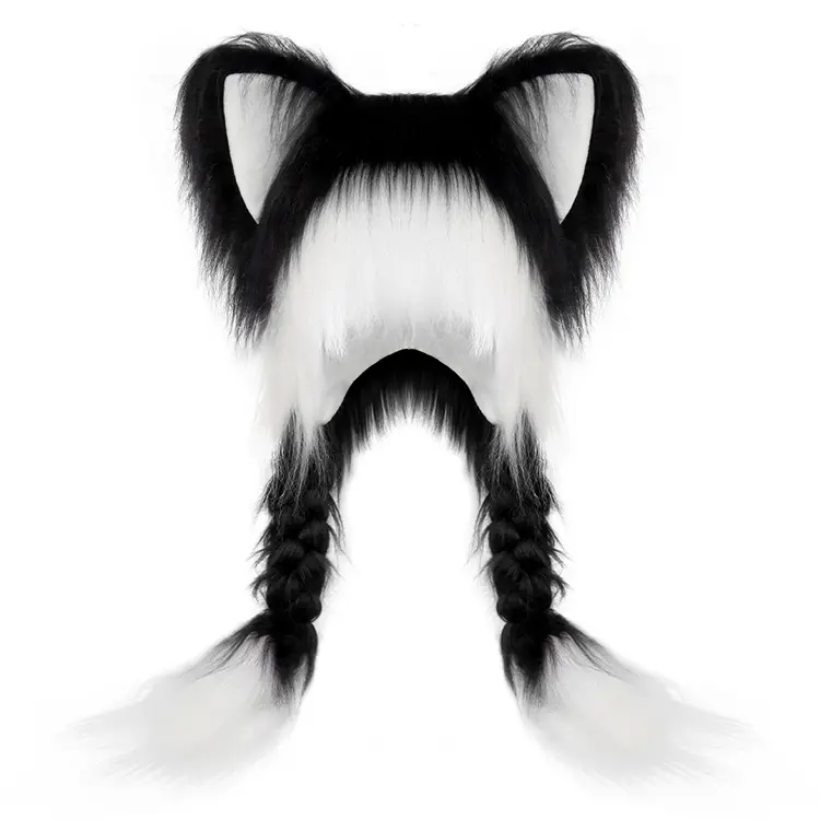 Plush Furry Animal Ear Hat with Braids – Cute Cosplay Winter Hat for Christmas Gifts, Holiday Parties and Festivals Props