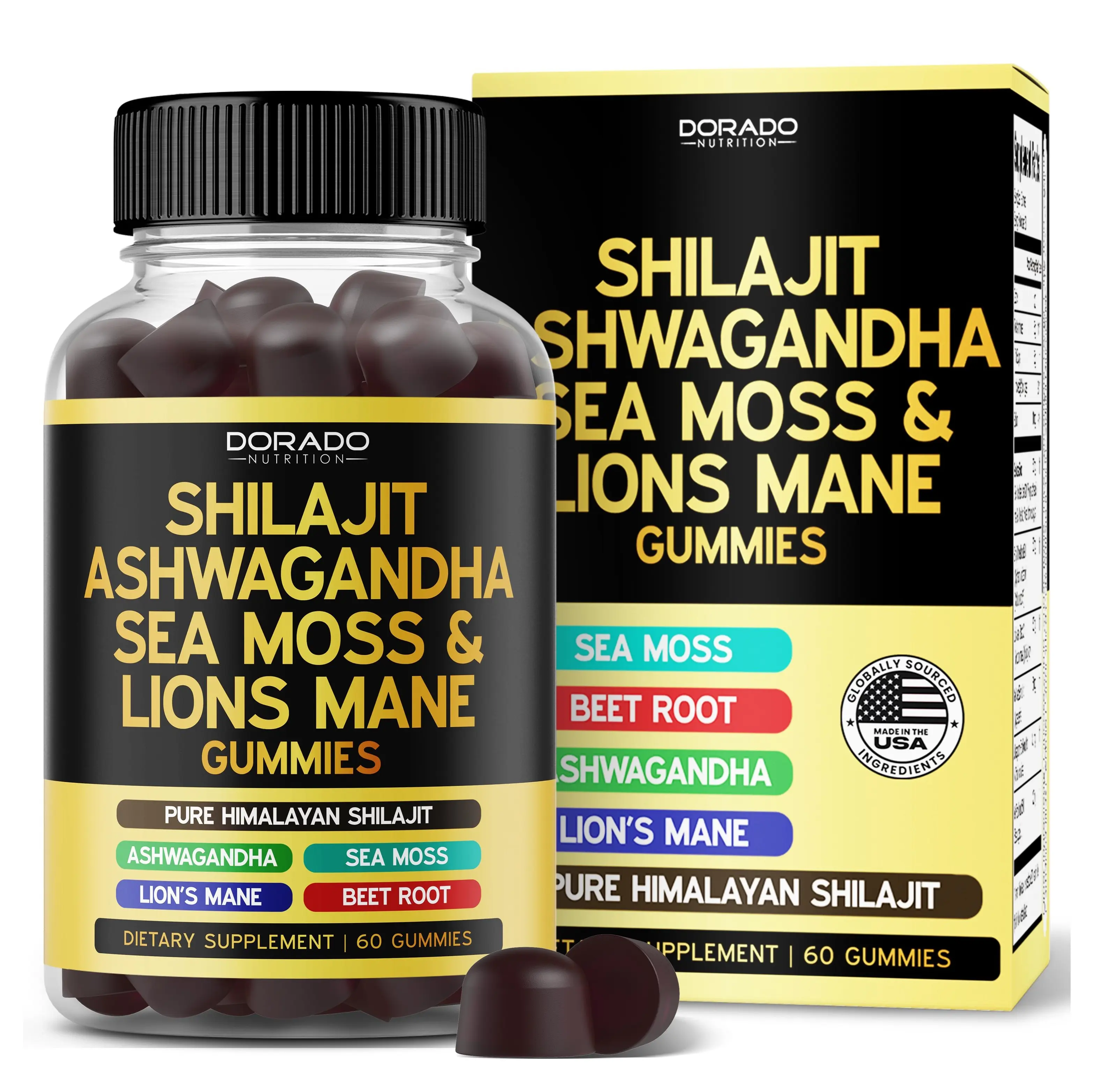 Shilajit Gummies with Sea Moss, Ashwagandha & Lion’s Mane – Pure Himalayan Supplement for Energy & Immunity Support – Vegan, Third-Party Tested – 60 Gummies