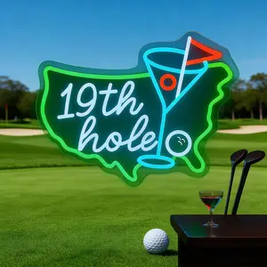 19th Hole Golf Neon Sign LED Light, Golf Bar Neon Wall Decor with Martini Glass, Green Golf Course Neon Light for Man Cave, Home Bar, Clubhouse, Game Room, Pub Decor, Golfer Gift