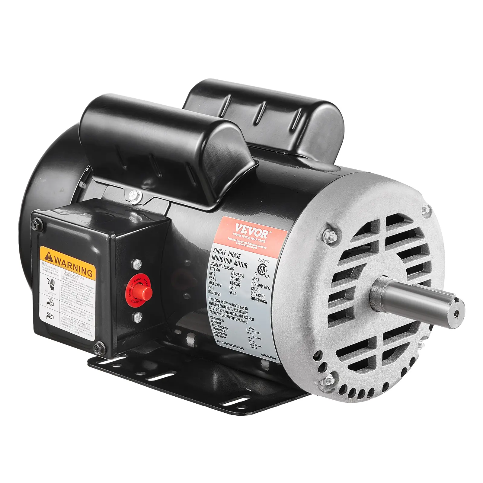 【DealsForYouDays】VEVOR 5HP Industrial Electric Air Compressor Motor, 230V 25A 56HZ Frame, 3450RPM, 7/8" Keyed Shaft, 2.25" Shaft Length, Single Phase, Dual Rotation Direction (Factory CCW), Heavy-Duty High-Quality Steel Construction