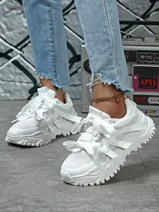 Women's Fashionable Colorblock Lace Up Low Top Sneakers, Casual Comfortable Breathable Sports Shoes, Female All-match Round Toe Chunky Sneakers for Daily Life, Low Top Trainer, Sneakers Trainers